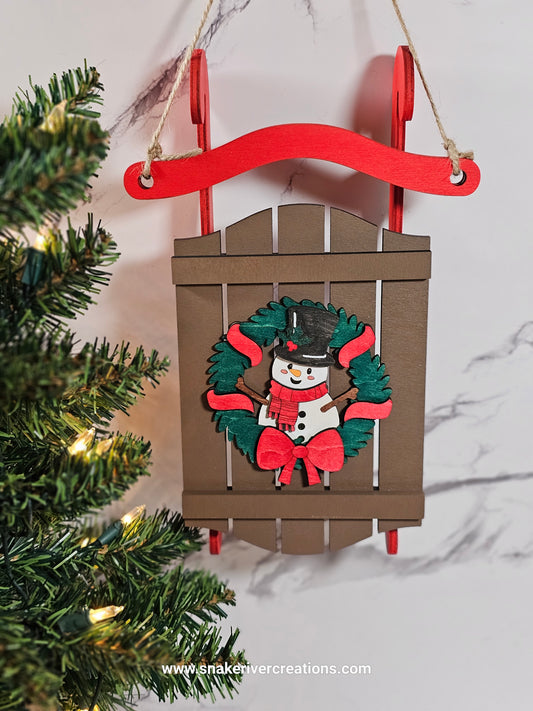 Christmas sled door or wall hangers - Snowman or Teddy Bear