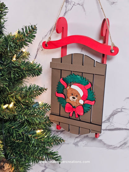 Christmas sled door or wall hangers - Snowman or Teddy Bear
