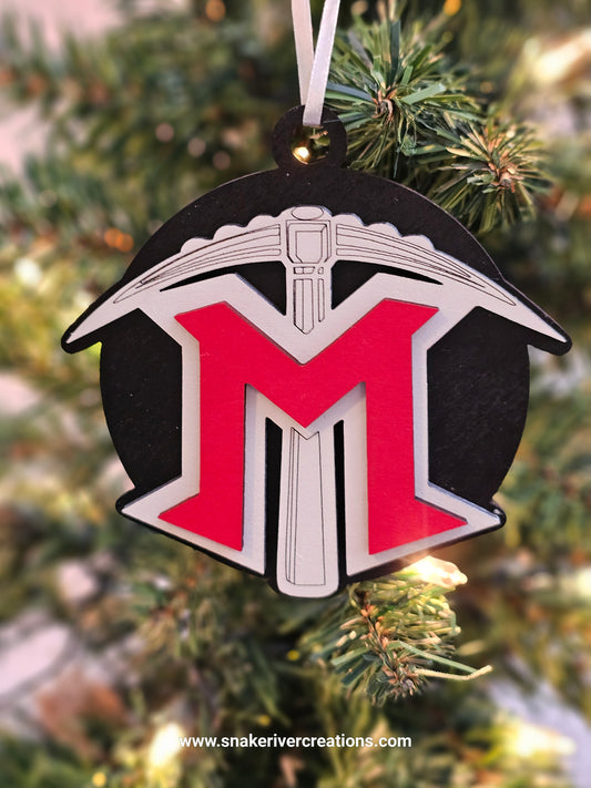 Mackay Miners Christmas Ornament - Mackay Idaho Schools - Hand Painted Laser Cut