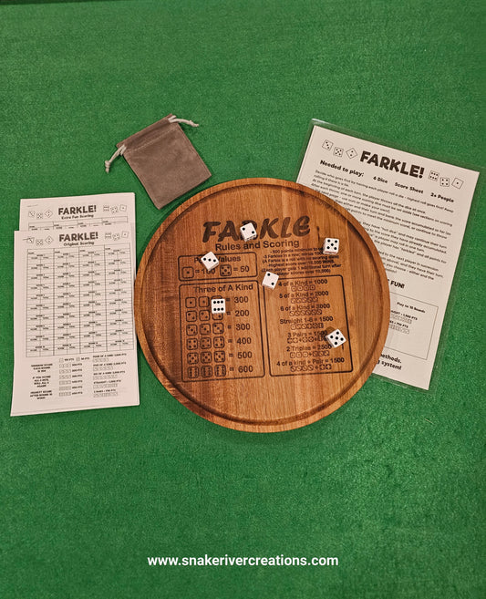 12" Farkle Game Board -Choice of Round or Square- Includes Dice, Score Cards and Laminated Instructions