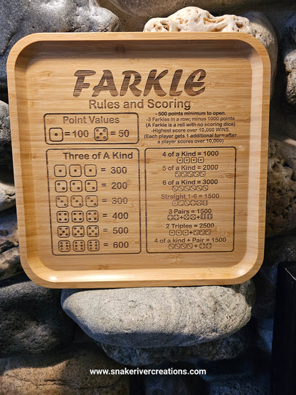 12" Farkle Game Board -Choice of Round or Square- Includes Dice, Score Cards and Laminated Instructions