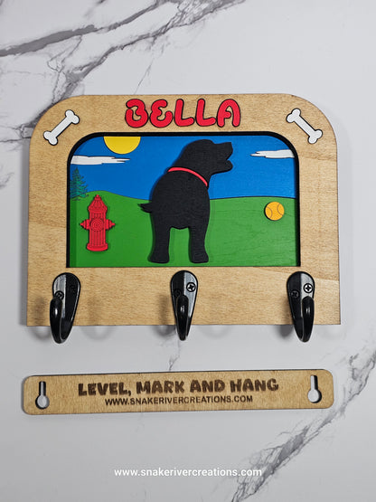 1 to 3 Dog Leash Holder - Multiple Backgrounds and Dogs to Choose