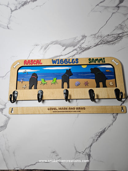 1 to 3 Dog Leash Holder - Multiple Backgrounds and Dogs to Choose