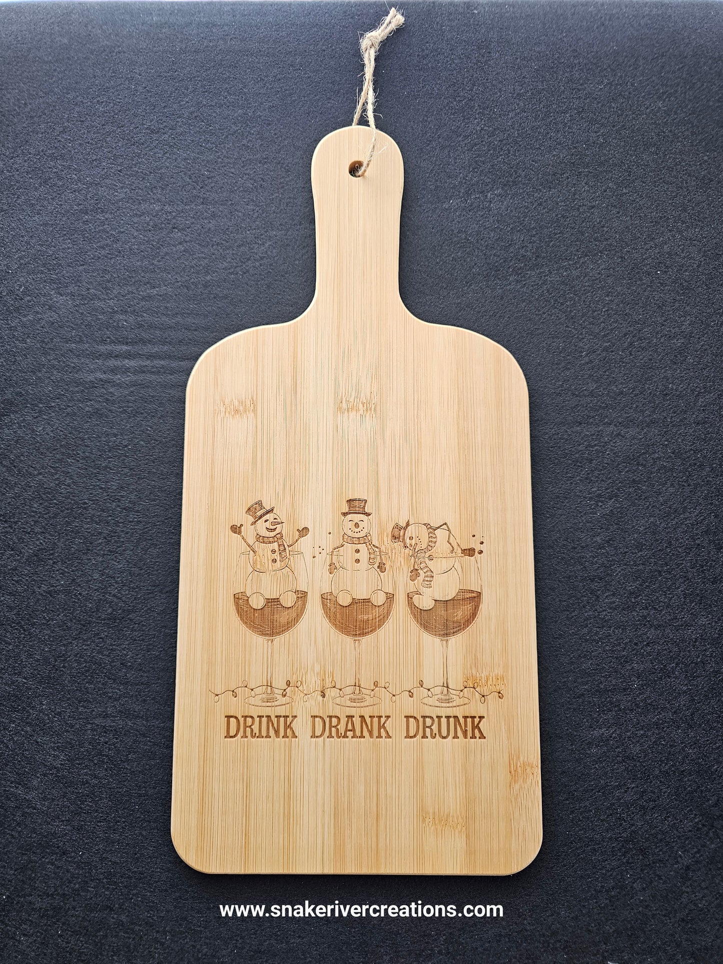 Drink Drank Drunk Snowman Cutting Board – Funny Christmas Bamboo Serving Board | Holiday Hostess Gift