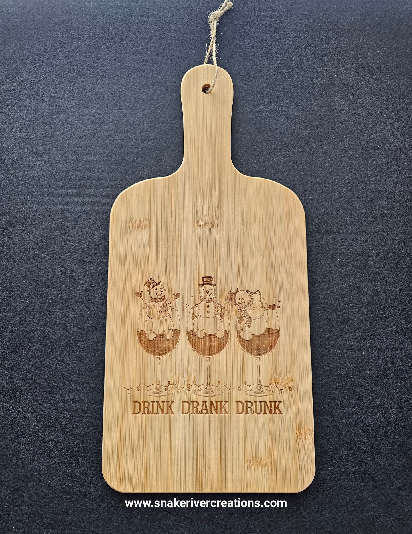 Drink Drank Drunk Snowman Cutting Board – Funny Christmas Bamboo Serving Board | Holiday Hostess Gift