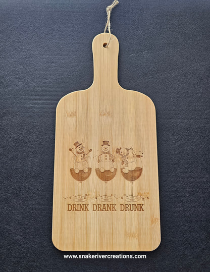 Drink Drank Drunk Snowman Cutting Board – Funny Christmas Bamboo Serving Board | Holiday Hostess Gift