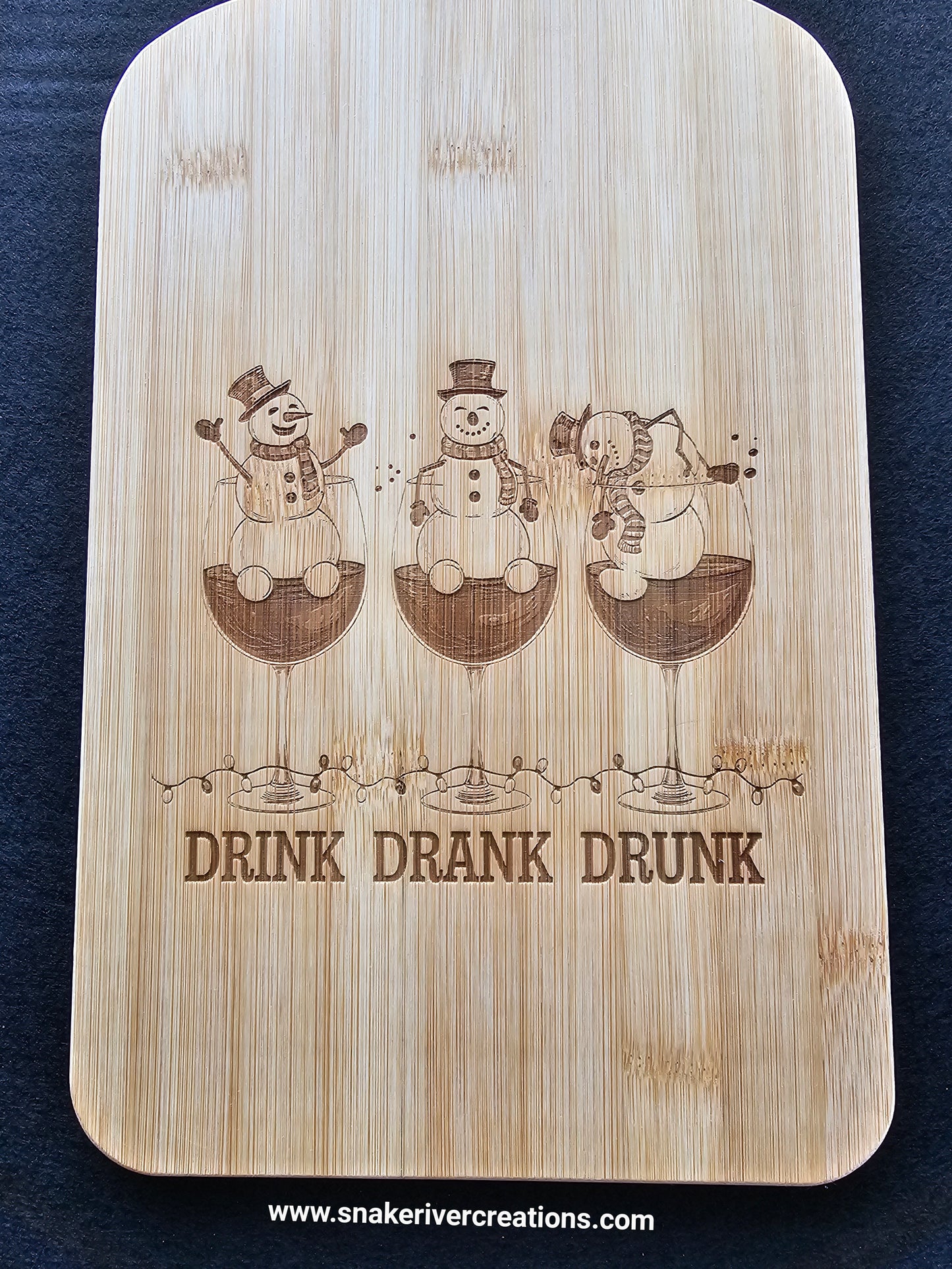Drink Drank Drunk Snowman Cutting Board – Funny Christmas Bamboo Serving Board | Holiday Hostess Gift