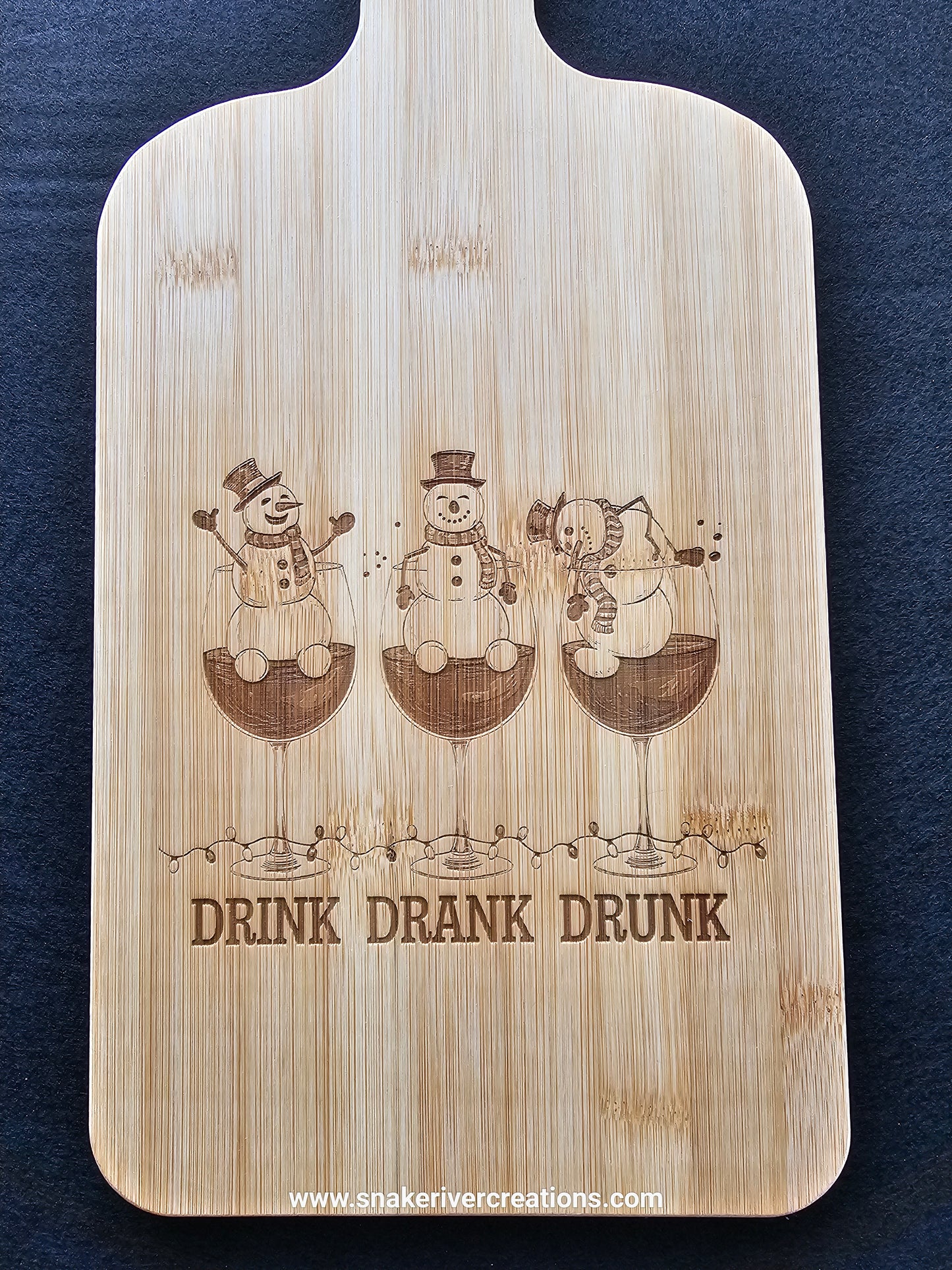Drink Drank Drunk Snowman Cutting Board – Funny Christmas Bamboo Serving Board | Holiday Hostess Gift