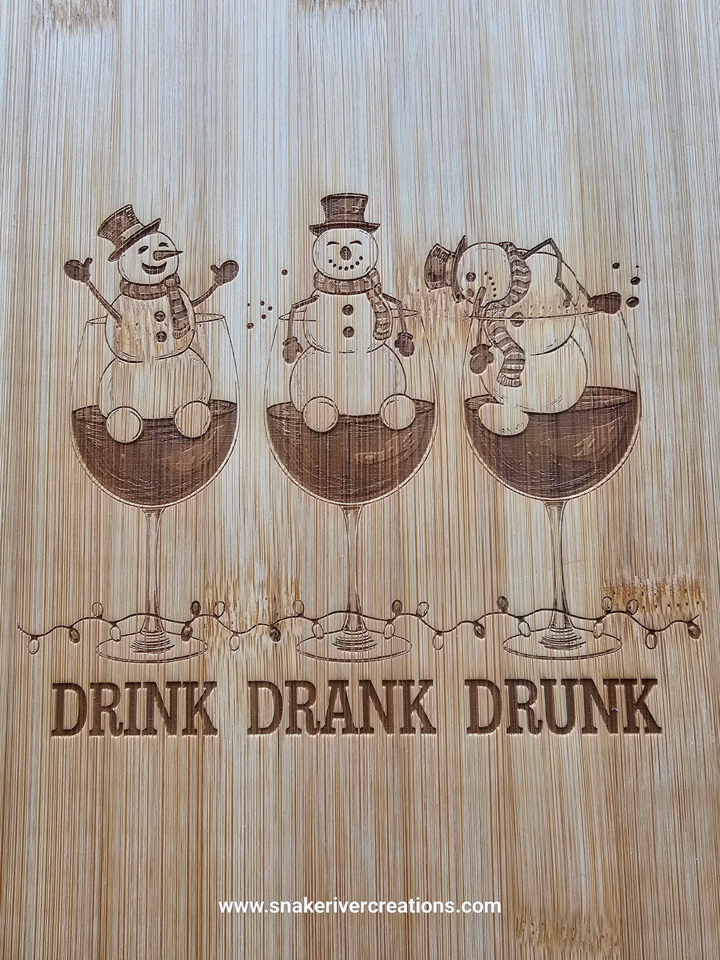 Drink Drank Drunk Snowman Cutting Board – Funny Christmas Bamboo Serving Board | Holiday Hostess Gift