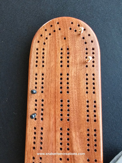 Handcrafted Hardwood Cribbage Board – 2-Track Game Set with Pegs, Bag & Cards