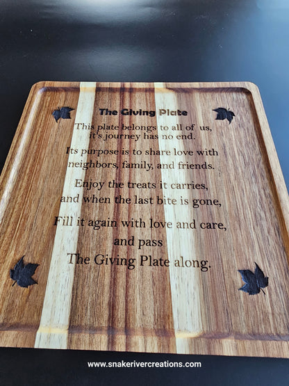 The Giving Plate – Engraved Wooden Passing Plate for Neighbors, Family & Friends