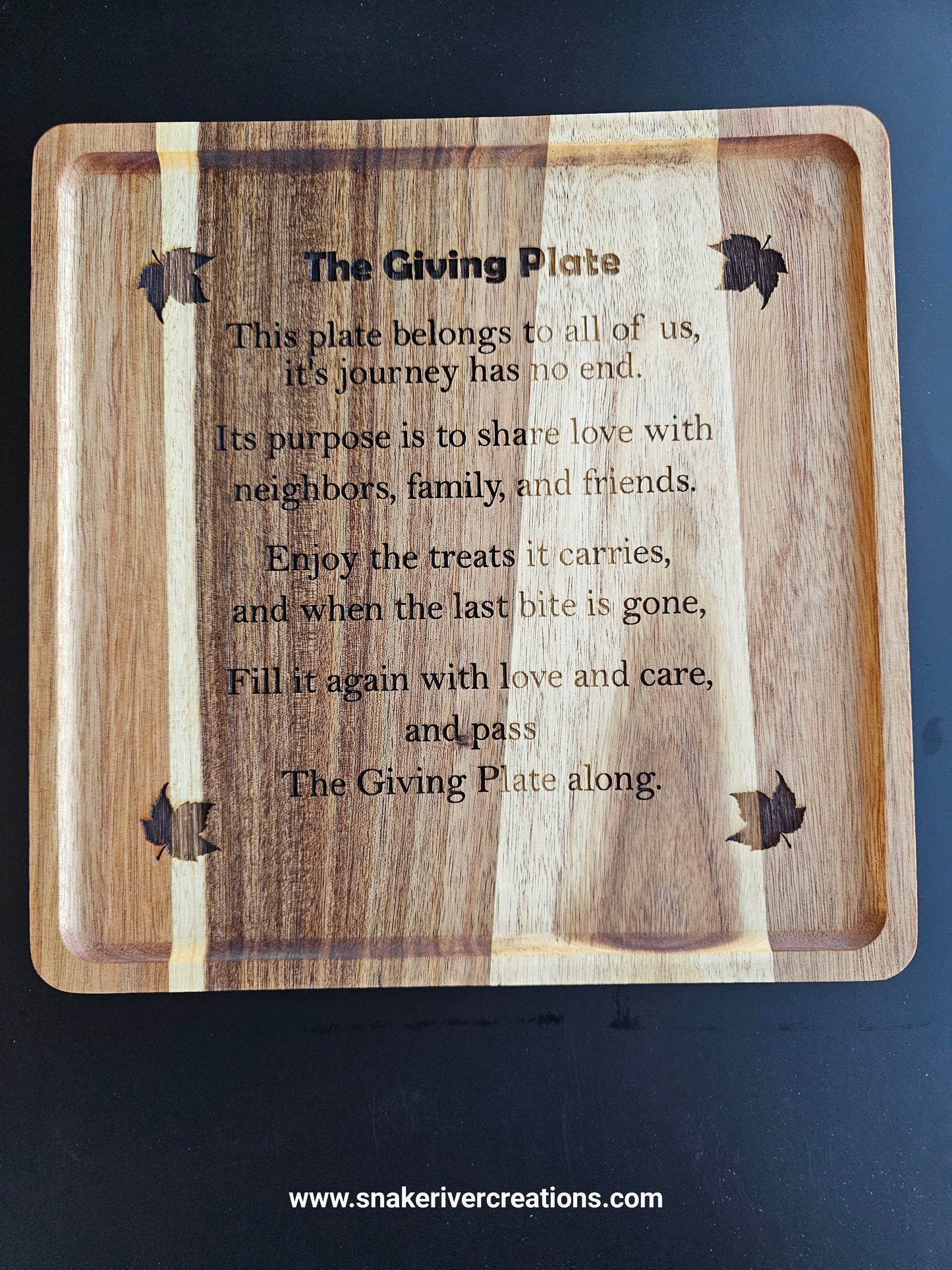 The Giving Plate – Engraved Wooden Passing Plate for Neighbors, Family & Friends
