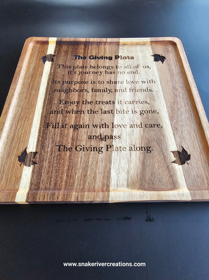 The Giving Plate – Engraved Wooden Passing Plate for Neighbors, Family & Friends
