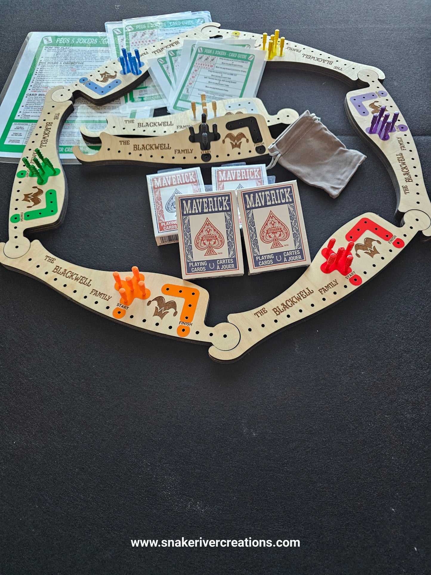 Pegs & Jokers Game Set – Up to 8 Players | Complete Family Board Game | Handmade Wooden Game Boards | Cards, Pegs & Instructions Included