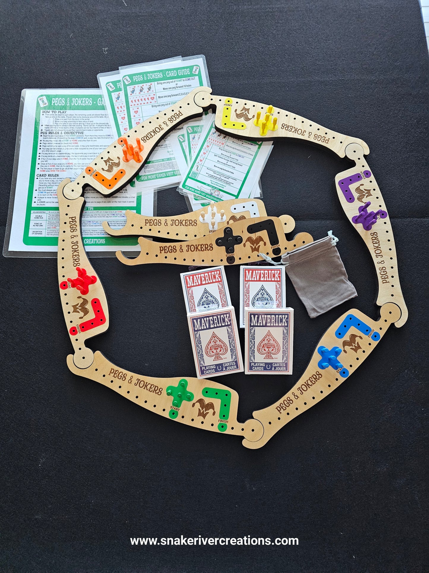 Pegs & Jokers Game Set – Up to 8 Players | Complete Family Board Game | Handmade Wooden Game Boards | Cards, Pegs & Instructions Included