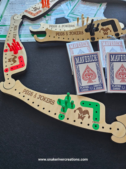 Pegs & Jokers Game Set – Up to 8 Players | Complete Family Board Game | Handmade Wooden Game Boards | Cards, Pegs & Instructions Included