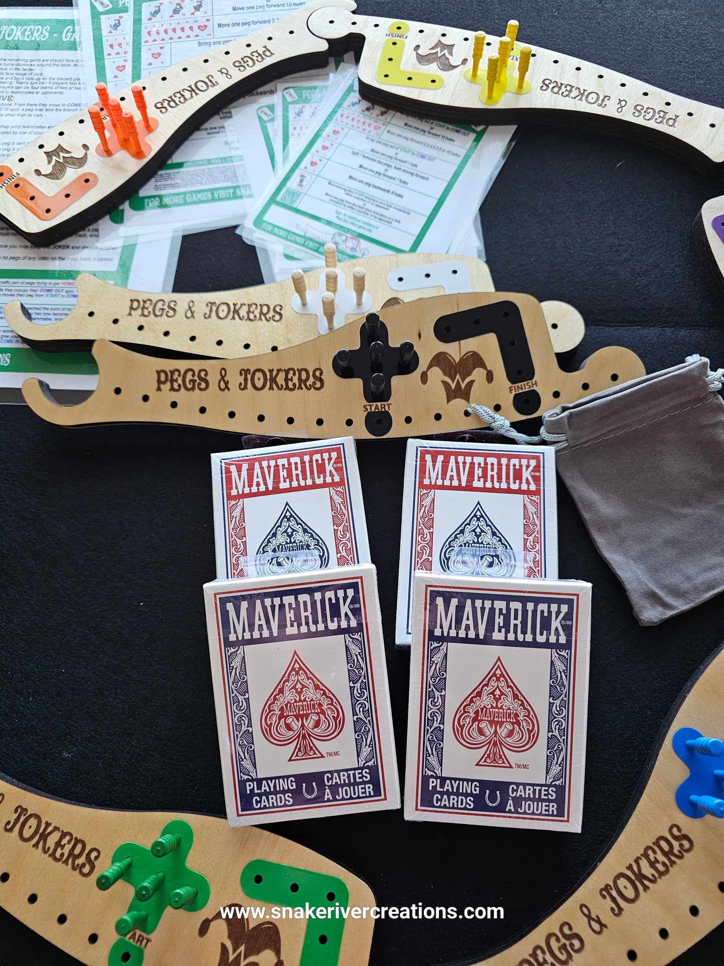 Pegs & Jokers Game Set – Up to 8 Players | Complete Family Board Game | Handmade Wooden Game Boards | Cards, Pegs & Instructions Included