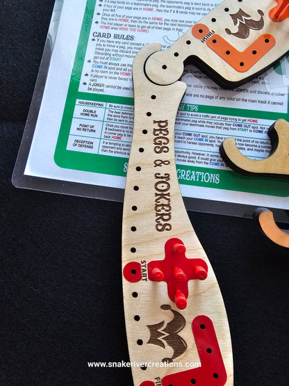 Pegs & Jokers Game Set – Up to 8 Players | Complete Family Board Game | Handmade Wooden Game Boards | Cards, Pegs & Instructions Included