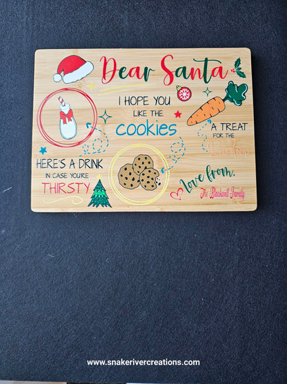 Dear Santa Cookie Serving Board – UV Printed Bamboo Board | Personalized Christmas Cookie Board | Santa & Reindeer Treat Tray
