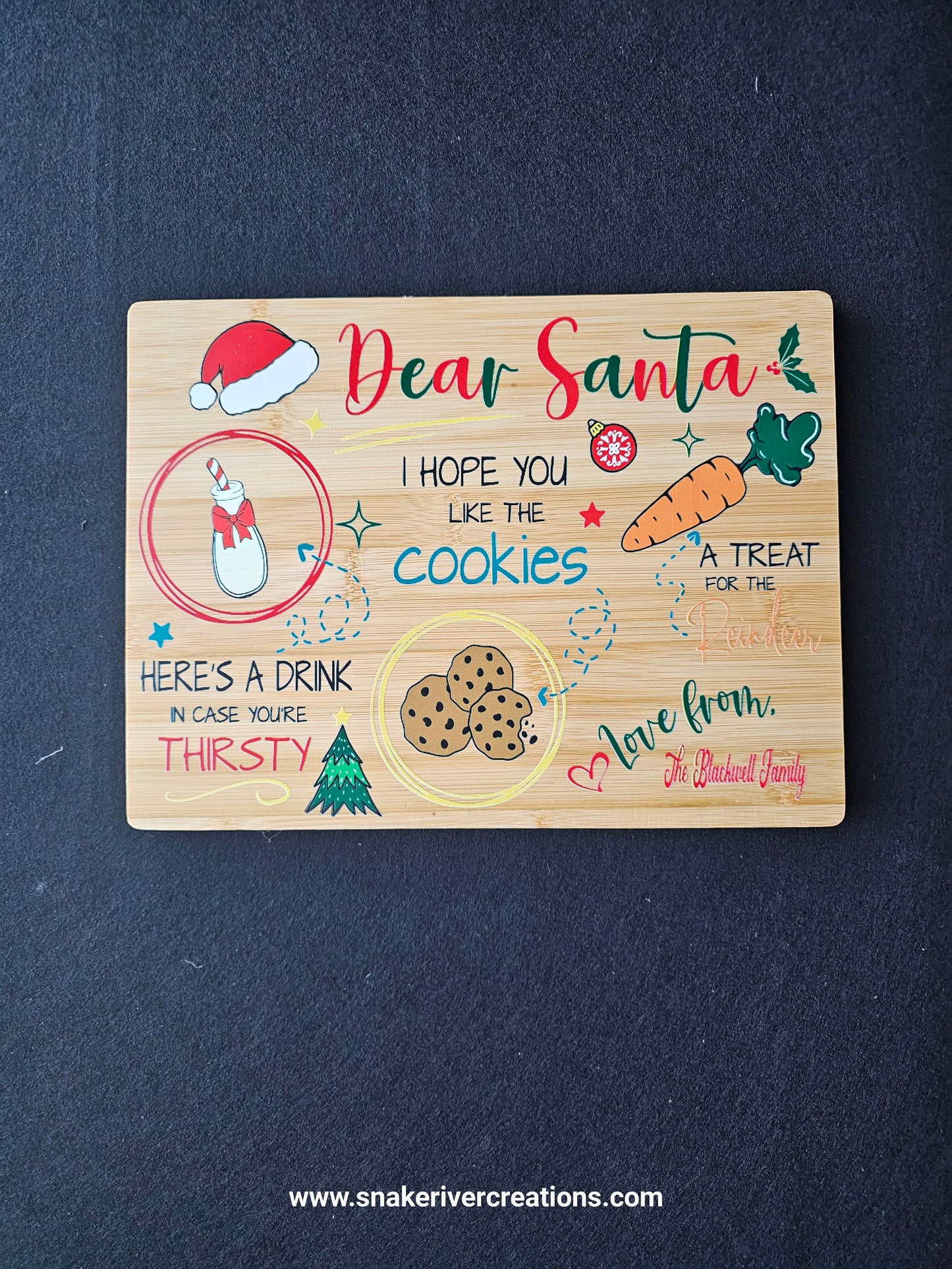 Dear Santa Cookie Serving Board – UV Printed Bamboo Board | Personalized Christmas Cookie Board | Santa & Reindeer Treat Tray