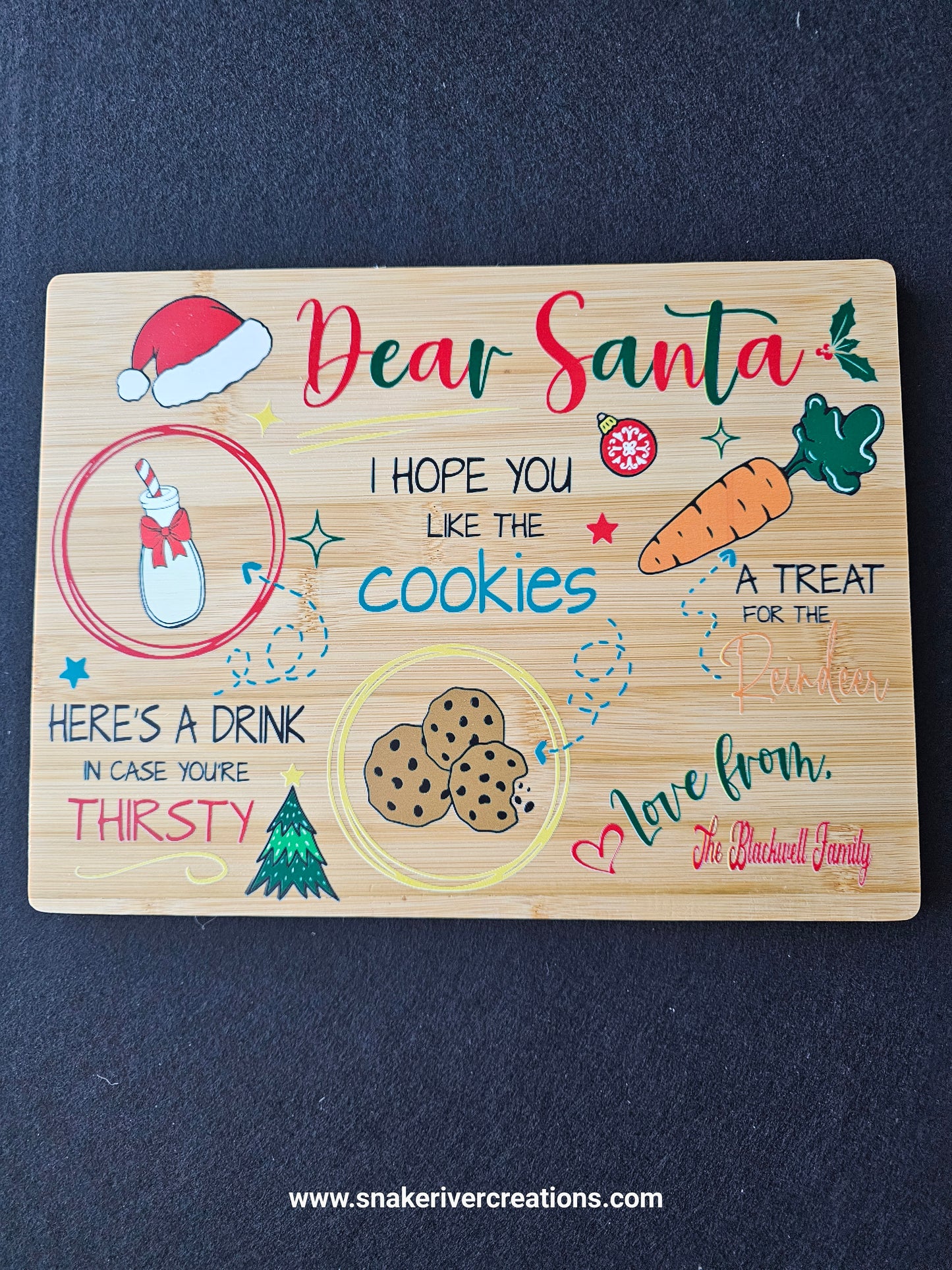 Dear Santa Cookie Serving Board – UV Printed Bamboo Board | Personalized Christmas Cookie Board | Santa & Reindeer Treat Tray