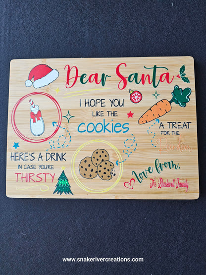 Dear Santa Cookie Serving Board – UV Printed Bamboo Board | Personalized Christmas Cookie Board | Santa & Reindeer Treat Tray