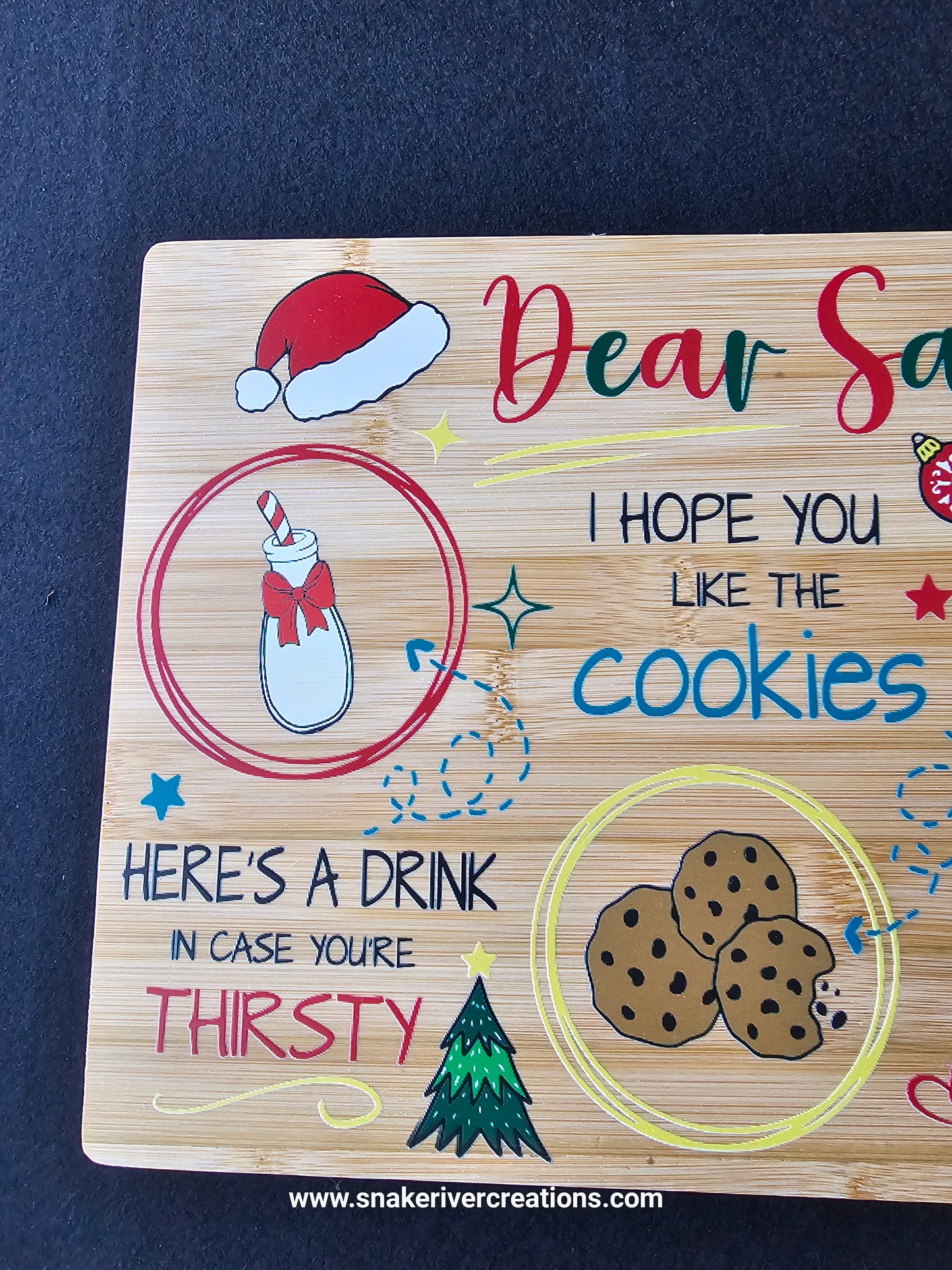 Dear Santa Cookie Serving Board – UV Printed Bamboo Board | Personalized Christmas Cookie Board | Santa & Reindeer Treat Tray