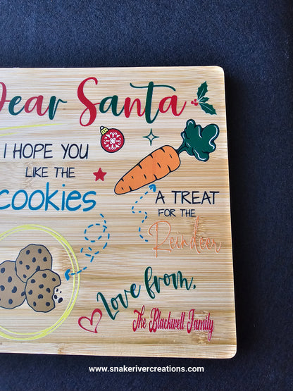 Dear Santa Cookie Serving Board – UV Printed Bamboo Board | Personalized Christmas Cookie Board | Santa & Reindeer Treat Tray