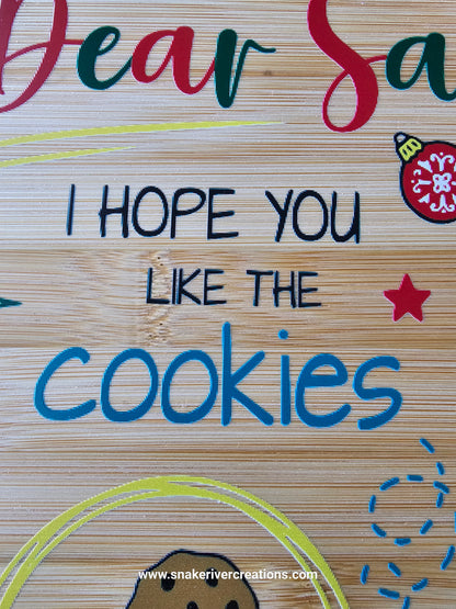 Dear Santa Cookie Serving Board – UV Printed Bamboo Board | Personalized Christmas Cookie Board | Santa & Reindeer Treat Tray