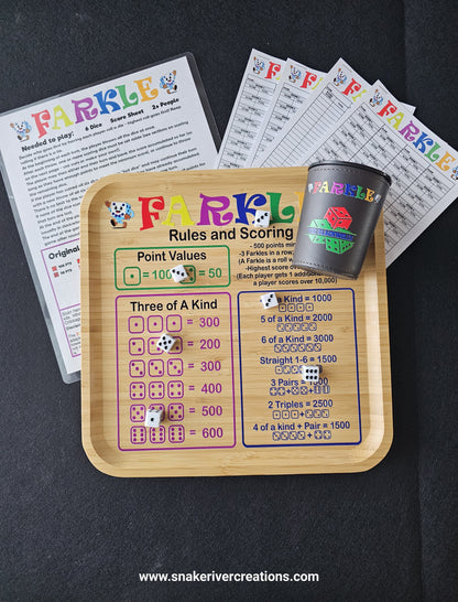 Farkle Game Set with Rules and Score Cards – Optional Personalized Dice Cup Available