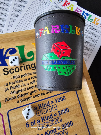 Farkle Game Set with Rules and Score Cards – Optional Personalized Dice Cup Available