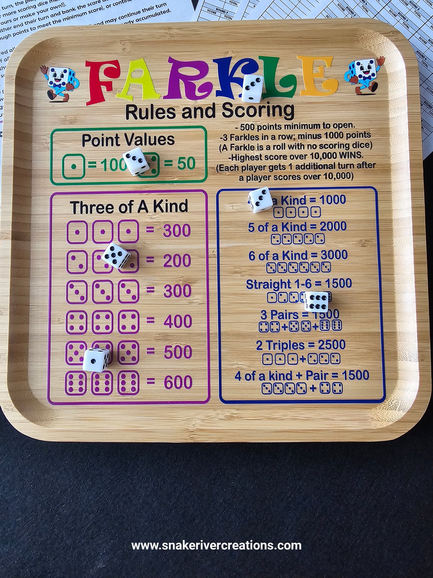 Farkle Game Set with Rules and Score Cards – Optional Personalized Dice Cup Available