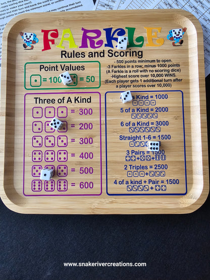 Farkle Game Set with Rules and Score Cards – Optional Personalized Dice Cup Available
