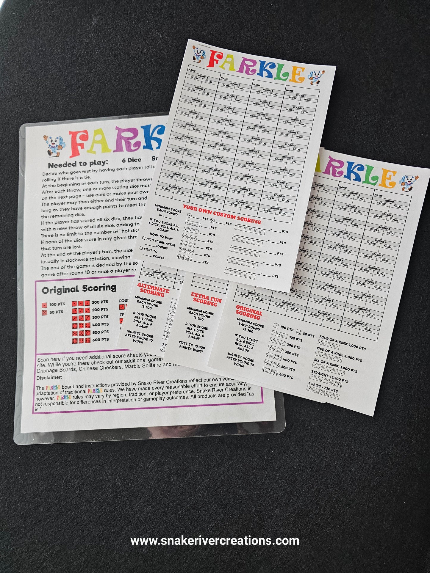 Farkle Game Set with Rules and Score Cards – Optional Personalized Dice Cup Available