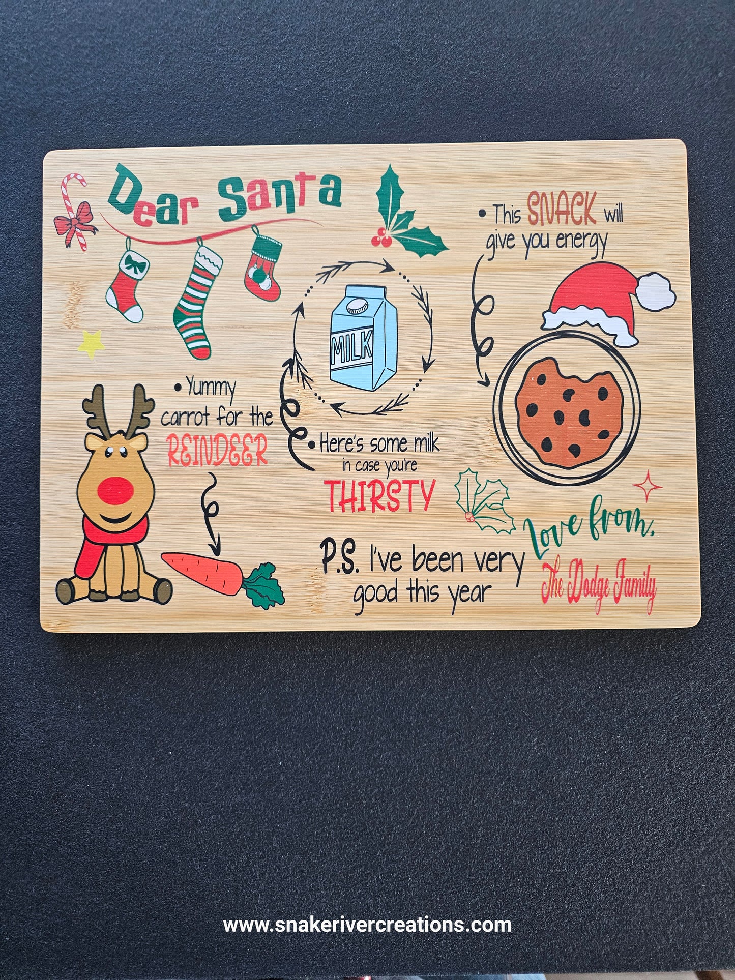 Dear Santa Cookie Serving Board – UV Printed Bamboo Board | Personalized Christmas Cookie Board | Santa & Reindeer Treat Tray