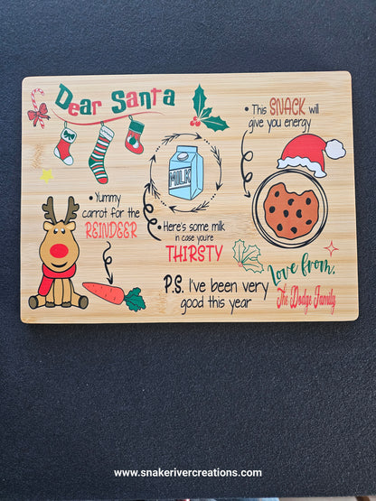Dear Santa Cookie Serving Board – UV Printed Bamboo Board | Personalized Christmas Cookie Board | Santa & Reindeer Treat Tray