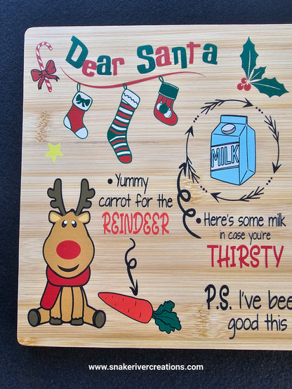 Dear Santa Cookie Serving Board – UV Printed Bamboo Board | Personalized Christmas Cookie Board | Santa & Reindeer Treat Tray