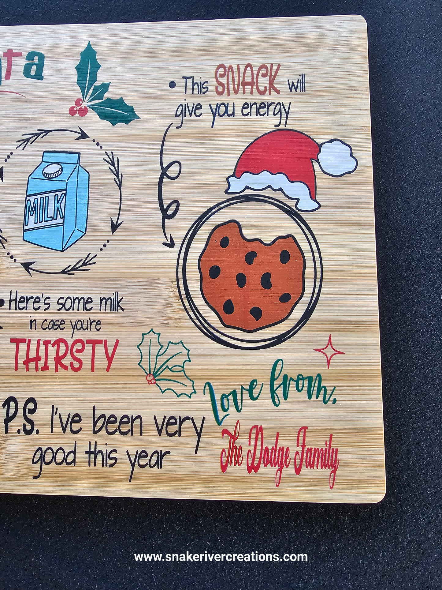 Dear Santa Cookie Serving Board – UV Printed Bamboo Board | Personalized Christmas Cookie Board | Santa & Reindeer Treat Tray