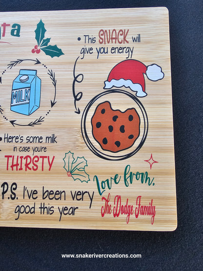 Dear Santa Cookie Serving Board – UV Printed Bamboo Board | Personalized Christmas Cookie Board | Santa & Reindeer Treat Tray