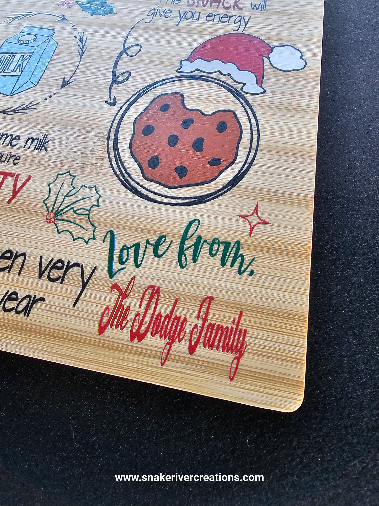 Dear Santa Cookie Serving Board – UV Printed Bamboo Board | Personalized Christmas Cookie Board | Santa & Reindeer Treat Tray