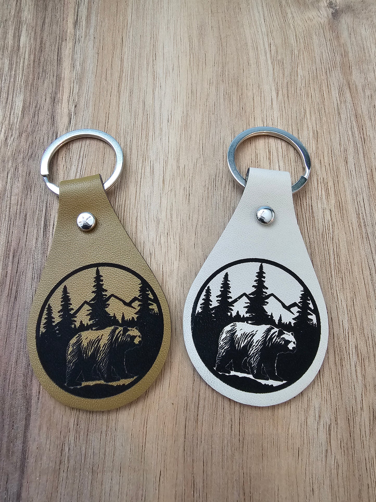 Leather Tear Drop Keychain with Laser Engraved Image