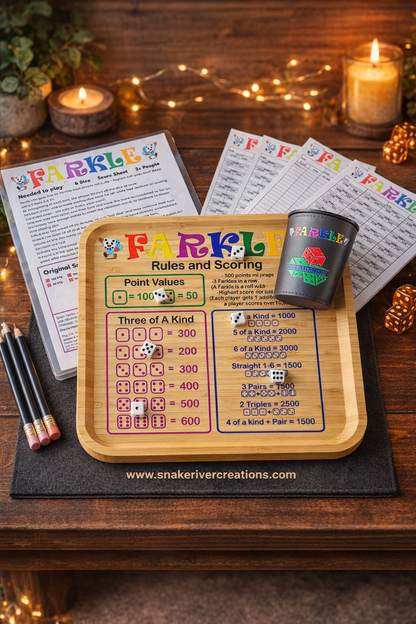 Farkle Game Set with Rules and Score Cards – Optional Personalized Dice Cup Available
