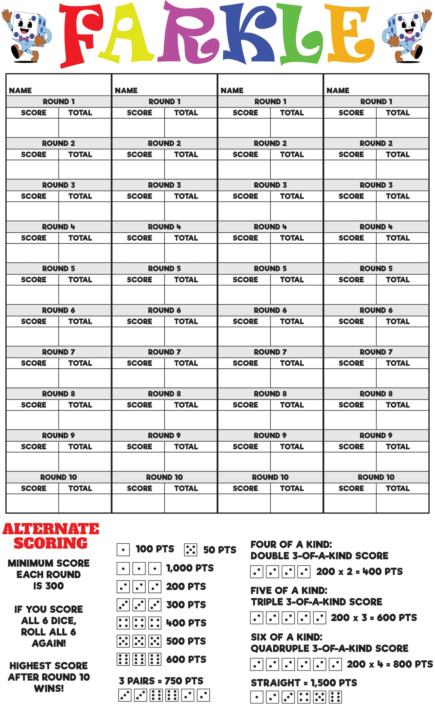 Farkle Scorecard Download
