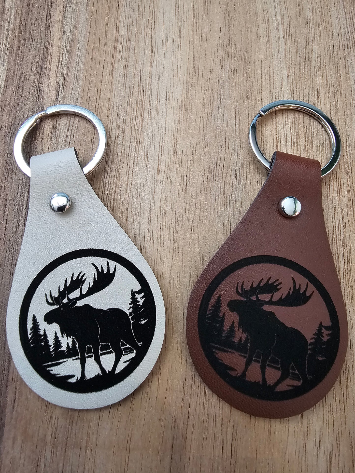 Leather Tear Drop Keychain with Laser Engraved Image