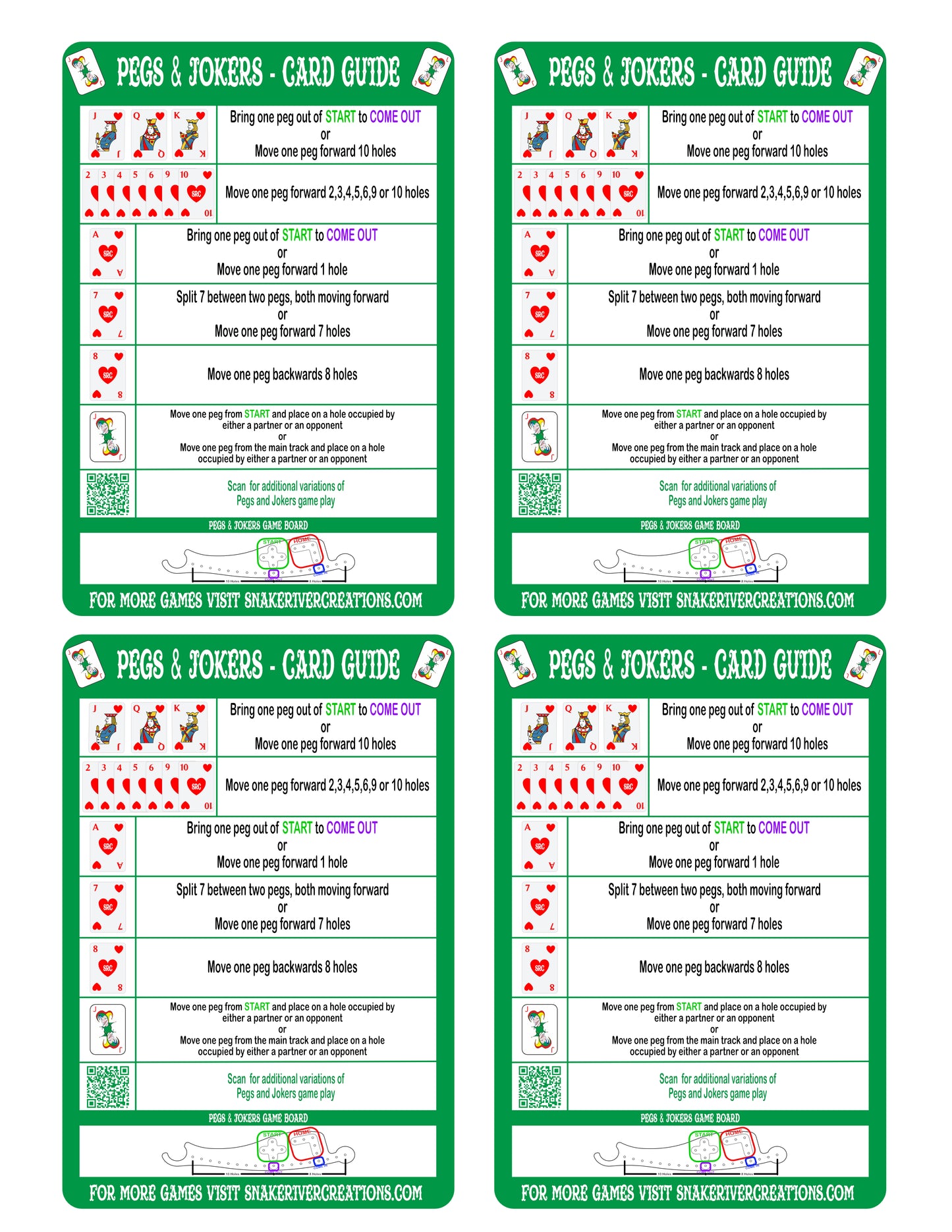 Pegs and Jokers Card Guides