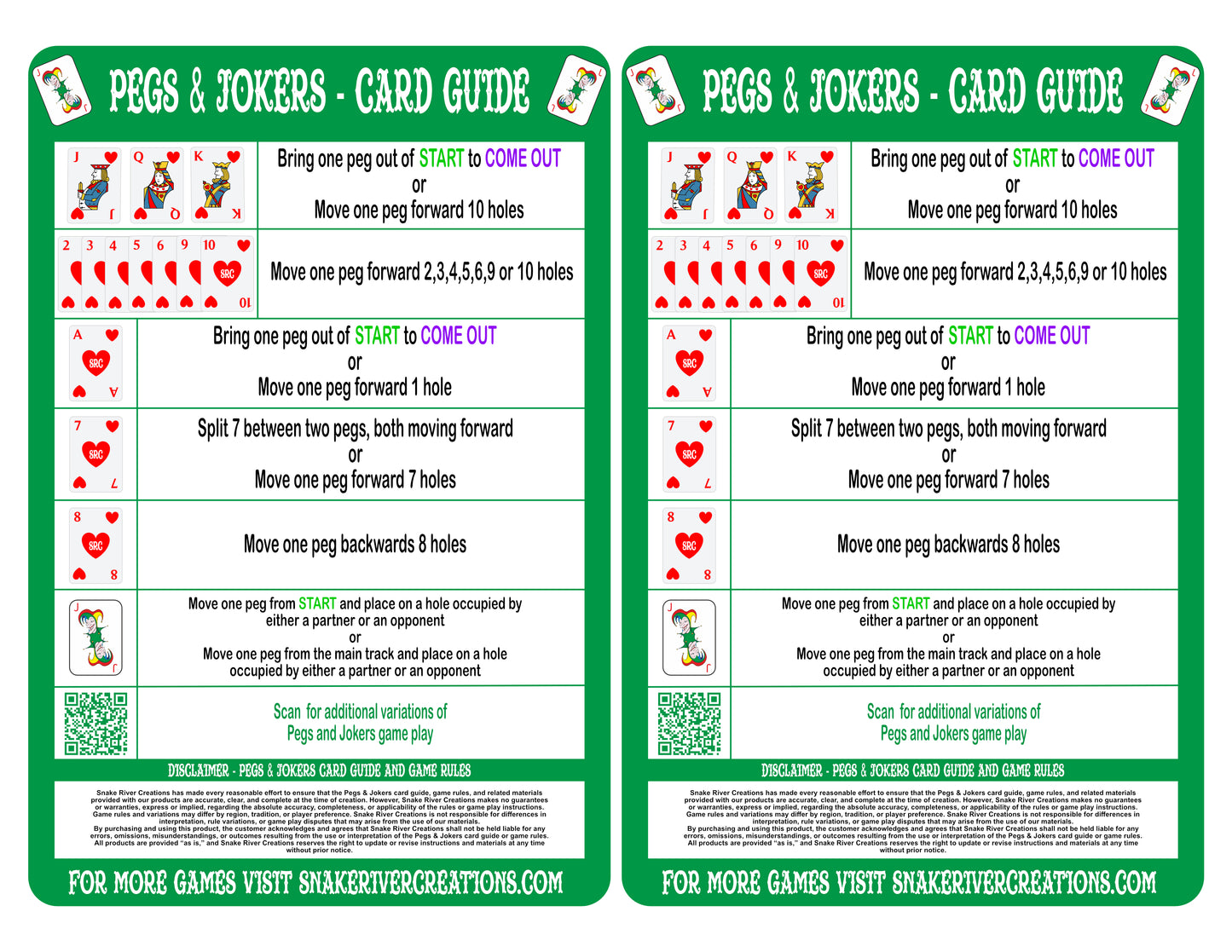 Pegs and Jokers Card Guides