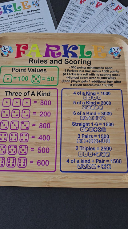 Farkle Game Set with Rules and Score Cards – Optional Personalized Dice Cup Available